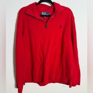 Polo Ralph Lauren Red Quarter Zip Pullover Preppy Classic Logo Sweater Size L